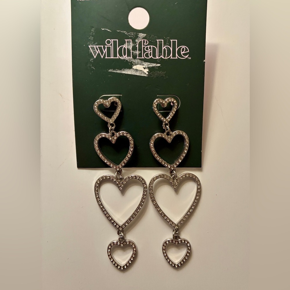 Target Wild Fable Silver-Tone Triple Heart Drop Earrings
